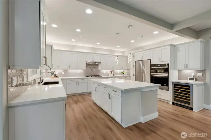 Under and over-cabinet lighting for warmth + dimension