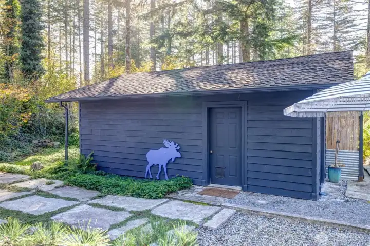 Backyard workshop and music studio.