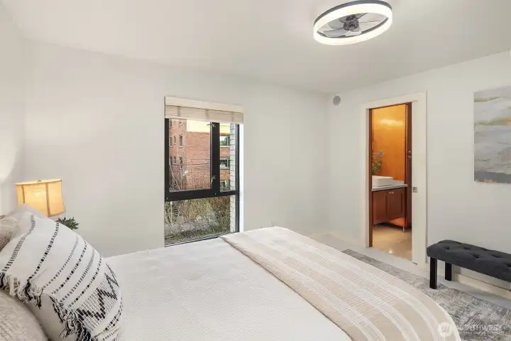 Spacious primary bedroom and primary bath