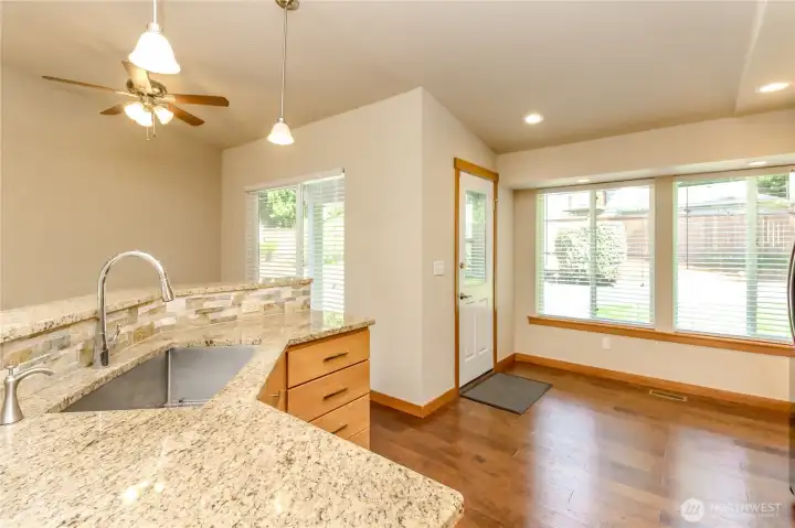Granite, tile and hardwood floors