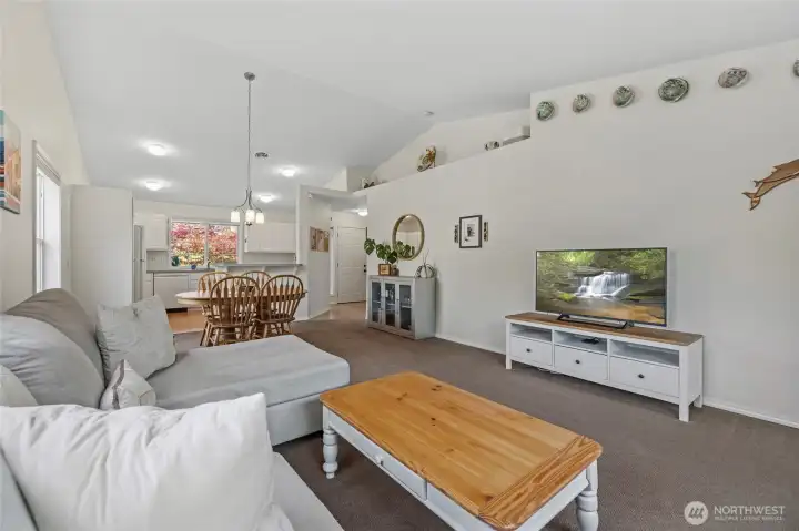“Bright and comfortable living spaces designed for everyday living and entertaining.” Love the openness and vaulted ceilings! “Bright and comfortable living spaces designed for everyday living and entertaining.” Love the openness and vaulted ceilings!
