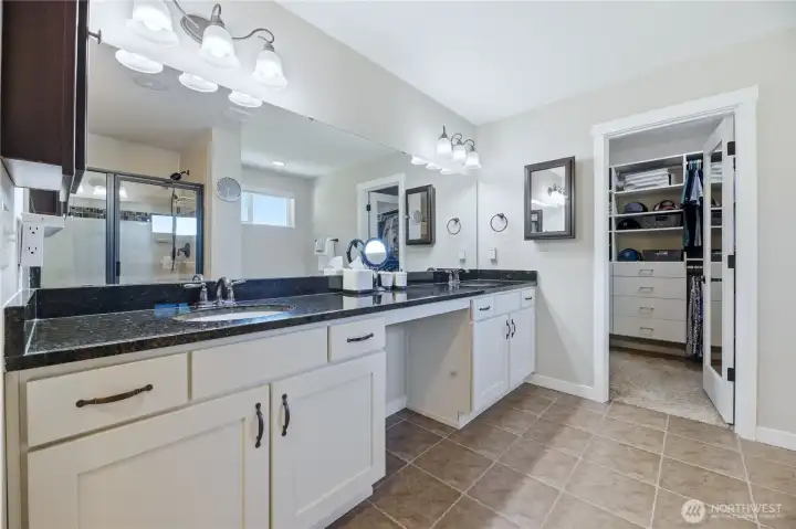Primary bathroom dual sinks.