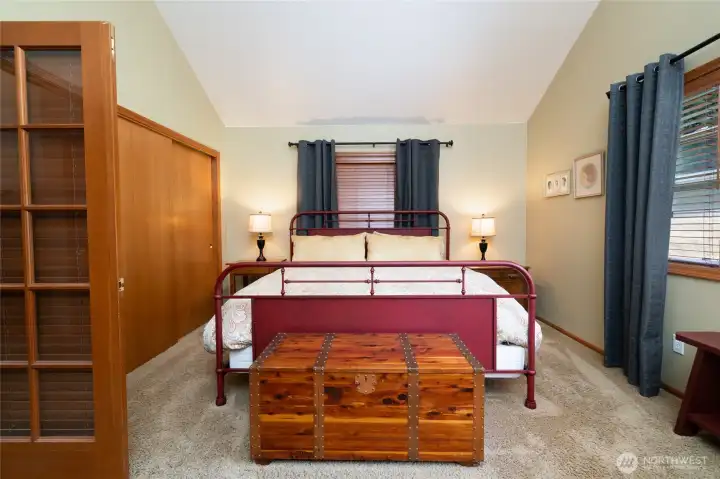 Primary bedroom, one of three closets visible to the left. Primary bedroom, one of three closets visible to the left.