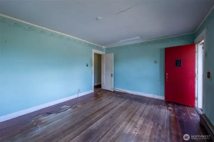 living room - red front door - hallway entrance