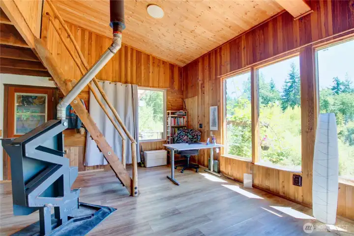 This is the pellet stove that keeps the cabin cozy
