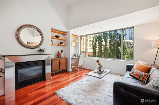 Living Area with Gas Fireplace (See the WFH Space?!)