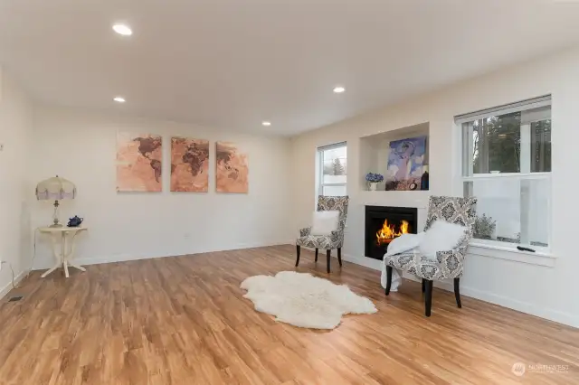 View of the living room from the kitchen.