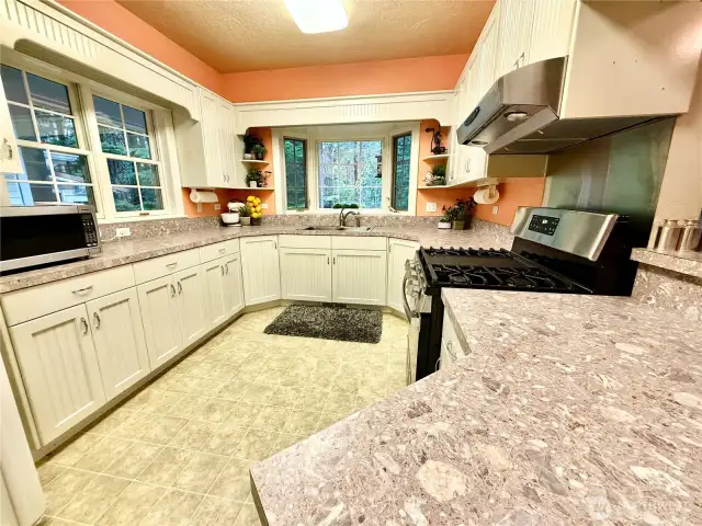 Large kitchen w/ pull-outs in each cabinet, soft close drawers & lazy Susan in each corner cabinet.