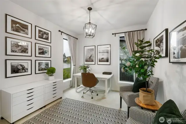 Step into a stunning, multipurpose room. that effortlessly transitions between an office and a den. Bathed in a soothing, neutral palette, the space radiates elegance. Large windows infuse the room with natural light....