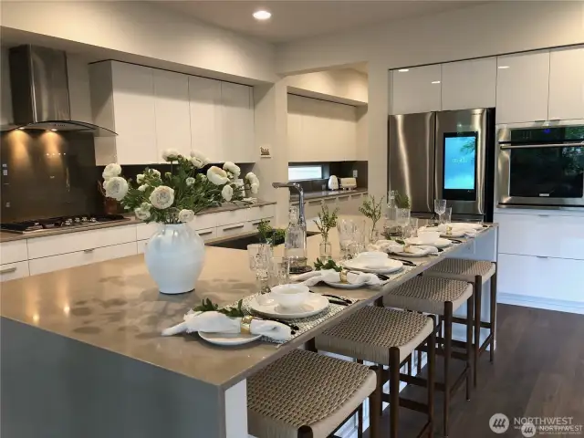 Stunning kitchen Island with waterfall quartz