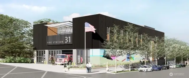 Artist rendering of Fire Station 31 being constructed at the corner of Meridian and 113th.