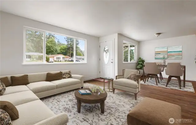 Virtually staged living room/dining room