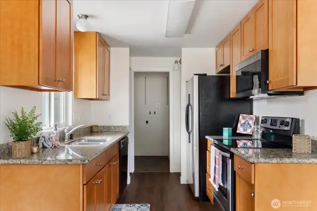 Classic galley kitchen.