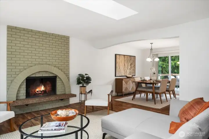 The flow from the gorgeous living room into the dining room is effortless