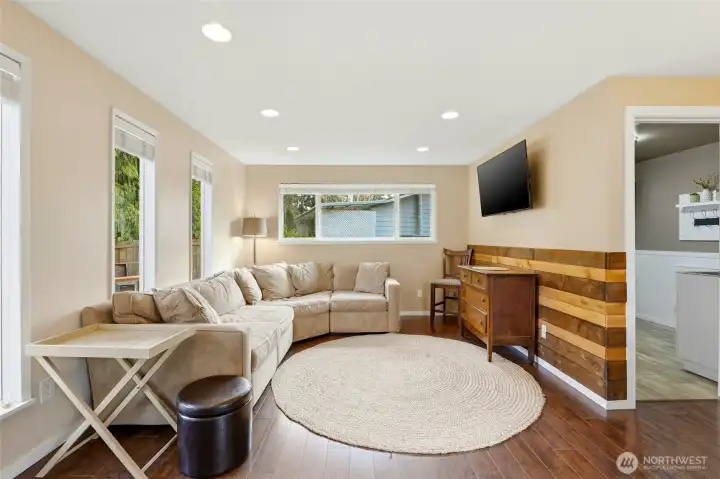 Oversized family room is perfect for entertainment.