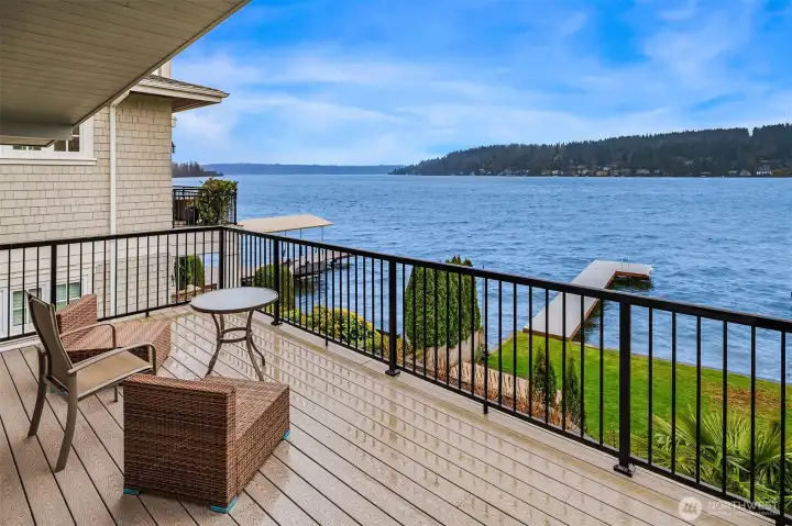Oversized deck overlooking the expansive views from Mercer Island to the south end of the lake.