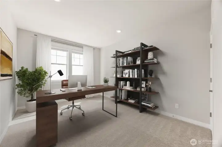 Main floor office or bedroom with 3/4 bath just across the hall. Virtually Staged.