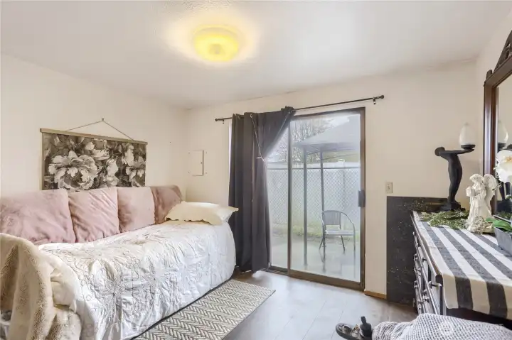 Bedroom with patio for outdoor privacy