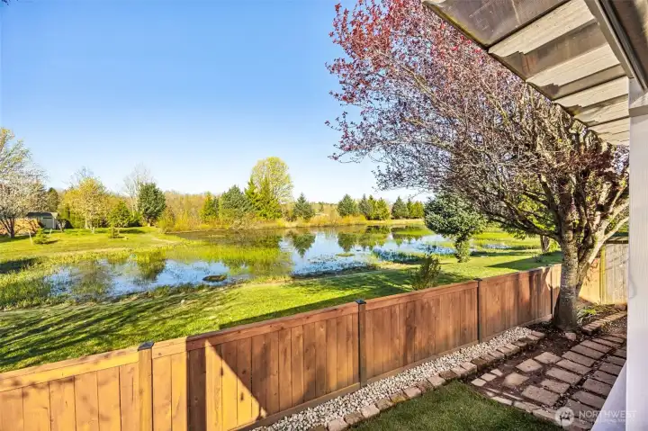 Breathtaking views of a serene pond, creating a picturesque backdrop throughout.