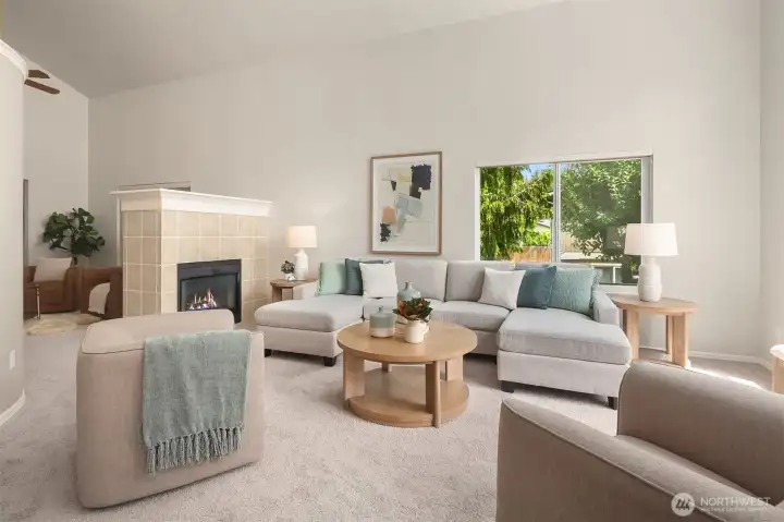 Seamless flow between living & family room.