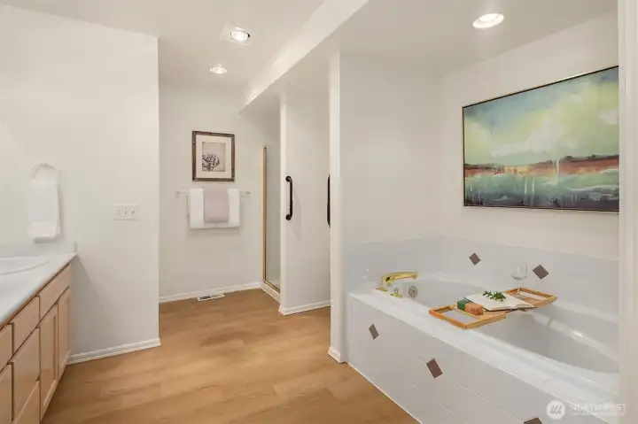 Ensuite bathroom with walk-in closet.