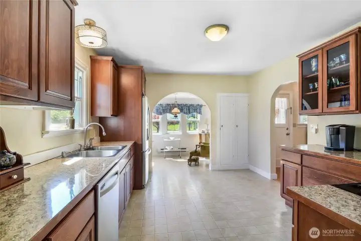 Kitchen leading into the kitchen nook