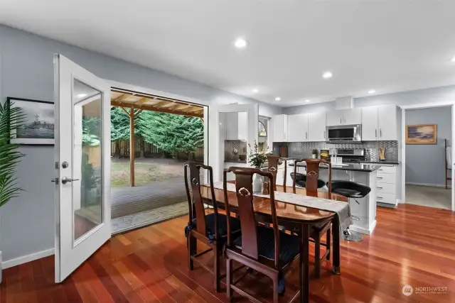 Kitchen eating area with french door access to deck.