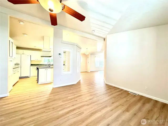 View from Living Room into Kitchen & Dining area