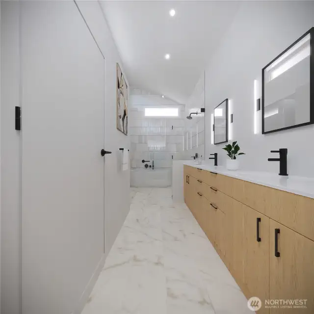 Primary suite bath with freestanding bathtub.Rendering is an artists interpretation.  Specific details can vary.