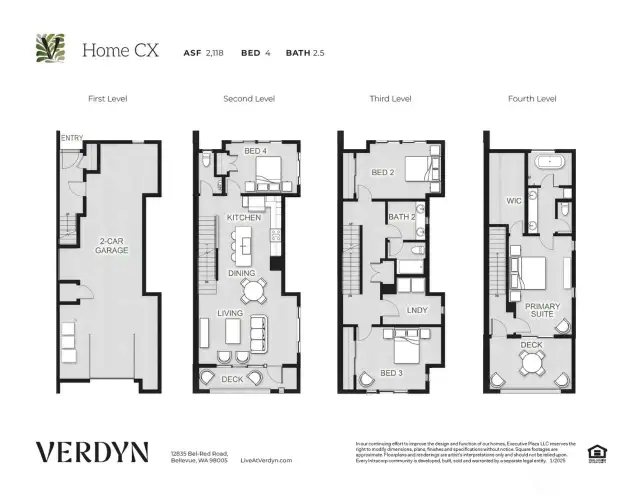 CX plan. End unit, 4BR/2.5BA  Provided as a reference.  Specifics details can vary.