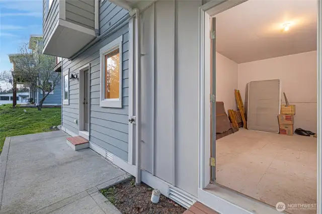 A huge storage area, outside entrance.