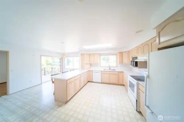 Large kitchen area with tons of storage.