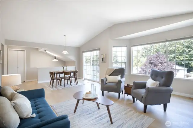 Open concept living space with gas fp