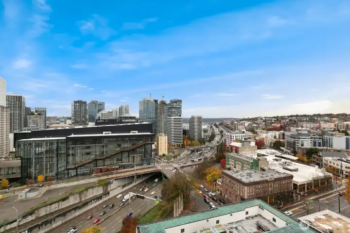 Balcony looks out onto the convention center