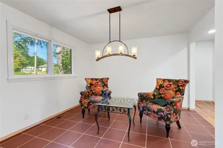 Dining Area with custom light fixture