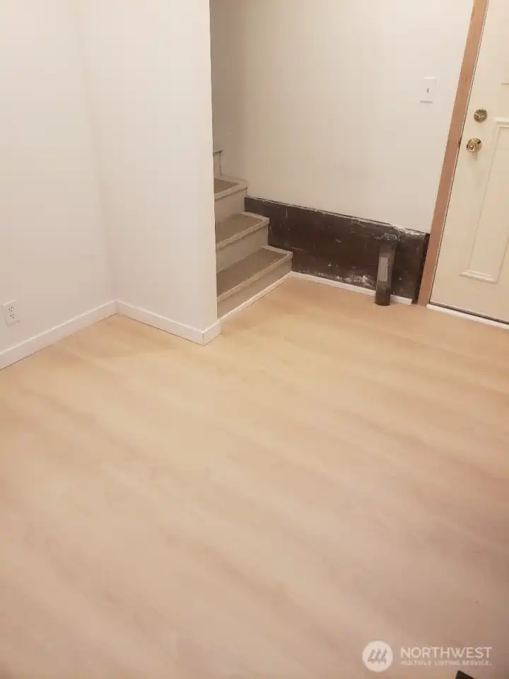 lower level, outside entrance, new flooring installed
