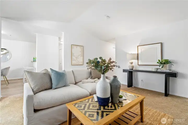 Vaulted ceilings and the open floor-plan make this such an airy and seamless space with great flow.