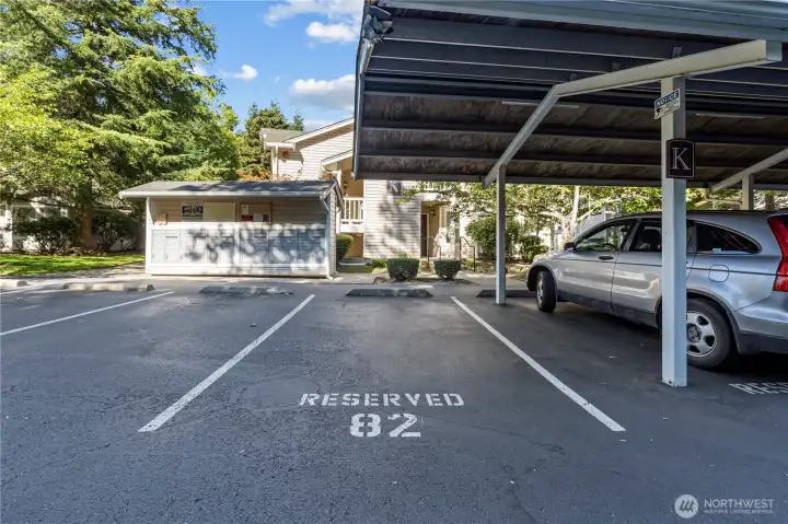 Unit comes with an assigned carport parking space #82, conveniently located right in front of unit building.