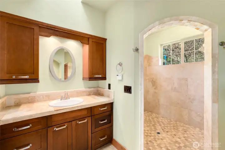 Spa-like bath with huge double walk-in shower with 2 windows!