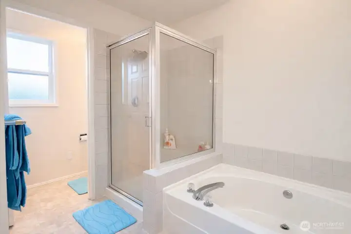 Spacious shower and private water closet.