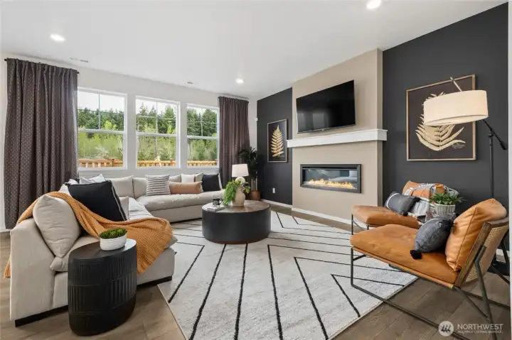 Living room with electric fireplace, Photos are for representational purposes only, colors, elevation and features may vary.