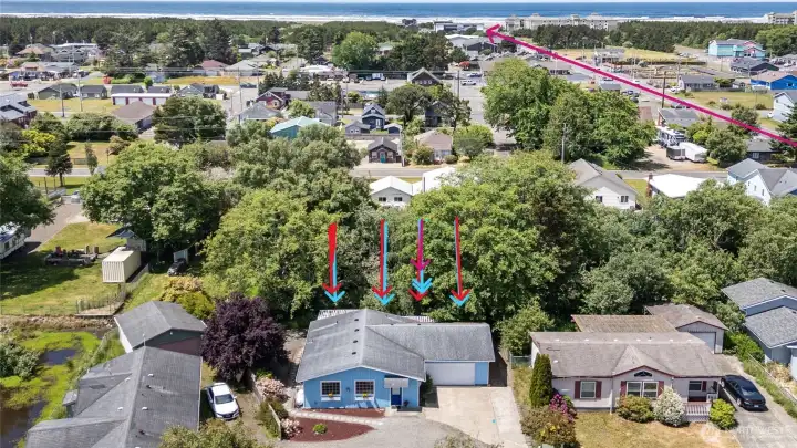 A look from above to the west.  If you enjoy a good morning walk to the beach or prefer just a quick drive, you have both here.
