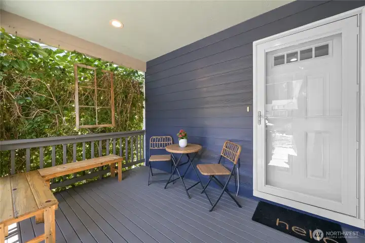 This inviting and private front porch welcomes you and your guests to sit down and stay a while! This inviting and private front porch welcomes you and your guests to sit down and stay a while!