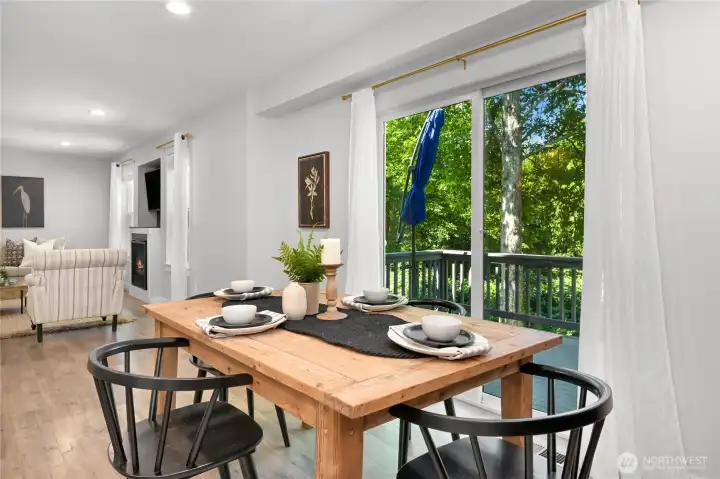 Easy access to the split level back deck for indoor-outdoor dining and entertaining. Easy access to the split level back deck for indoor-outdoor dining and entertaining.