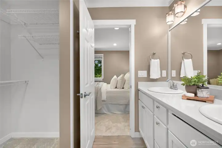 Large walk-in closet just off the primary bathroom Large walk-in closet just off the primary bathroom