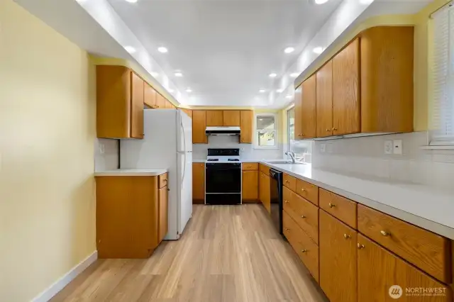 Kitchen has an abundance of natural light.