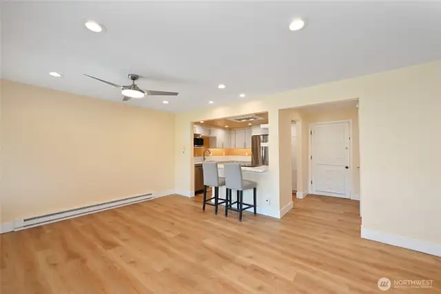 Living Room looking toward Dining Area and Kitchen.