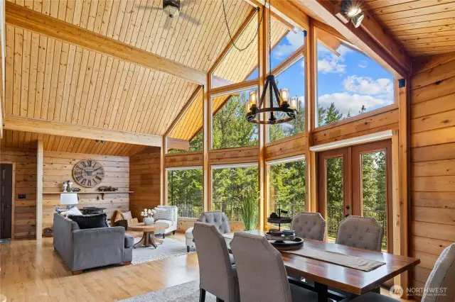 Signature Lindal chalet-style windows create a stunning focal point in the great room.