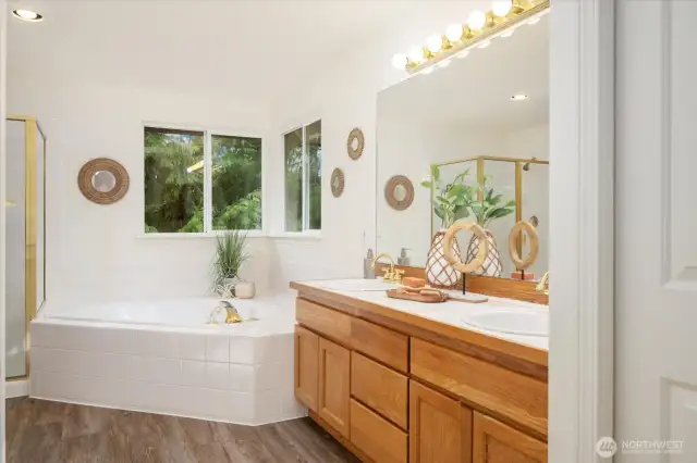 Large soaking tub and shower