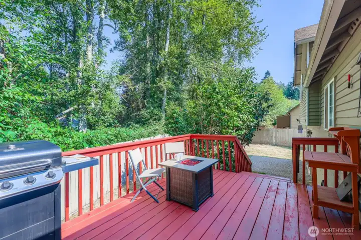 Deck is just off of the kitchen and dining. Great for summer mornings or bbq's